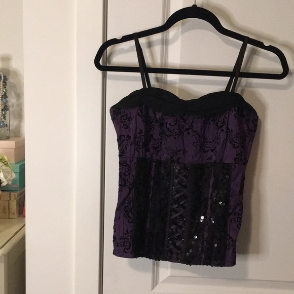 Deep Purple & Black Sequins Bustier - Picture 9 of 11
